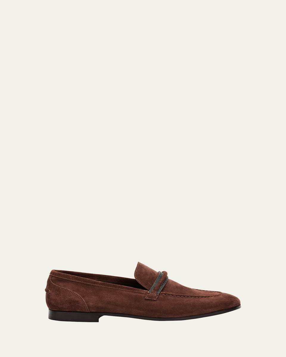 Suede Monili Strap Slip-On Loafers